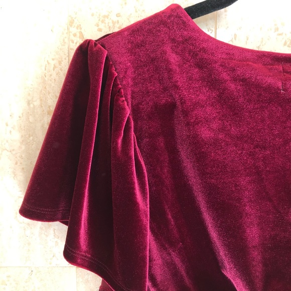 Urban Outfitters Velvet Flutter Sleeve Deep-V Top (Medium) - Picture 4 of 4